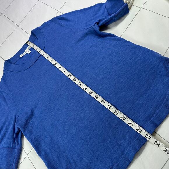 Veronica Beard Sweater Top Women Large Blue White Roscoe Merino Wool Mixed Media - Picture 9 of 9